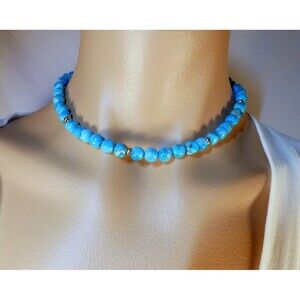 Arizona - Turquoise - Gold Beaded Choker-Necklace 8mm